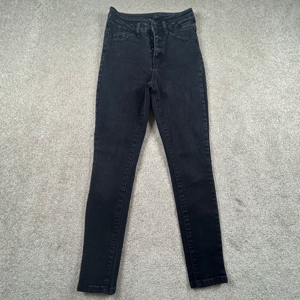 Enjean Black High Waisted Skinny Jeans Exposed Button Fly EP3384 Womens Size‎ 1